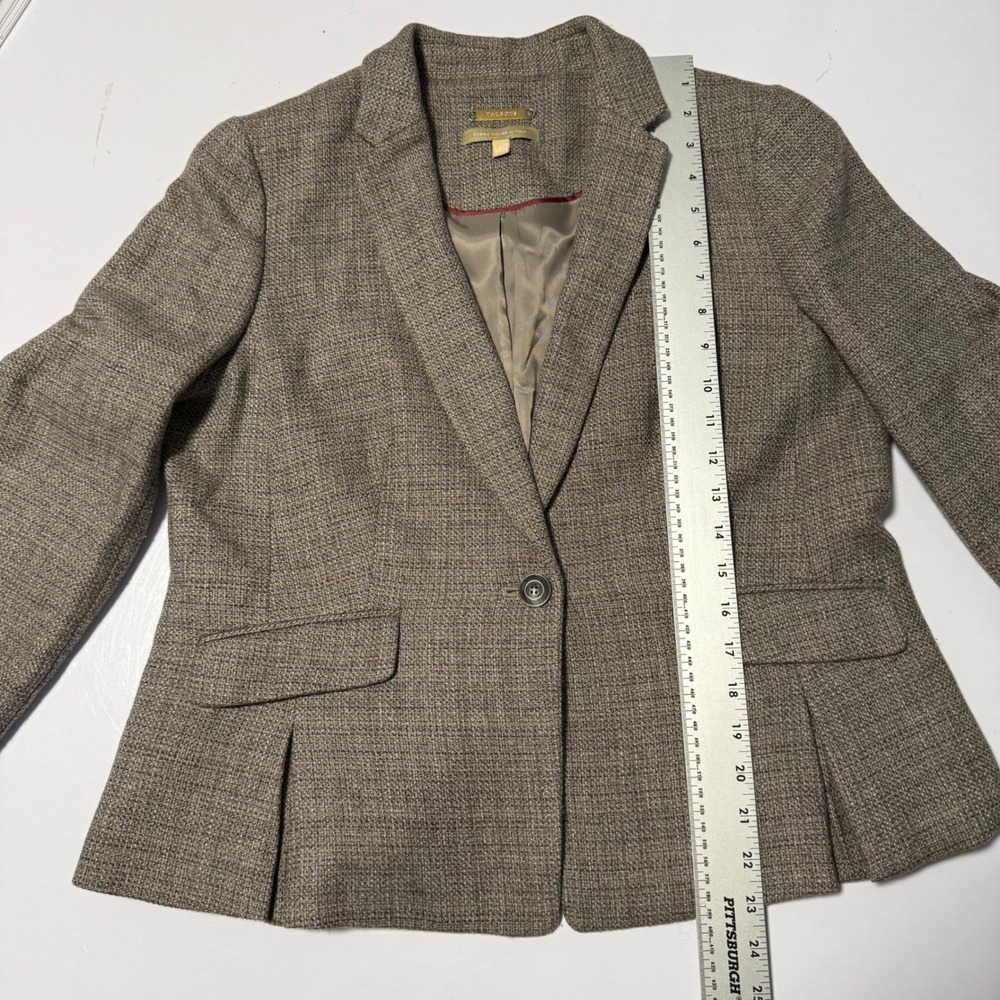 Talbots Womens Blazer Jacket 12P Taupe Gray Brown Tweed Single Button Wool Blend - Picture 10 of 10